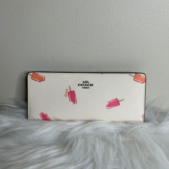 Coach Handbags - Coach Popsicle Print Chalk White Crossgrain Leather Slim Wallet NEW